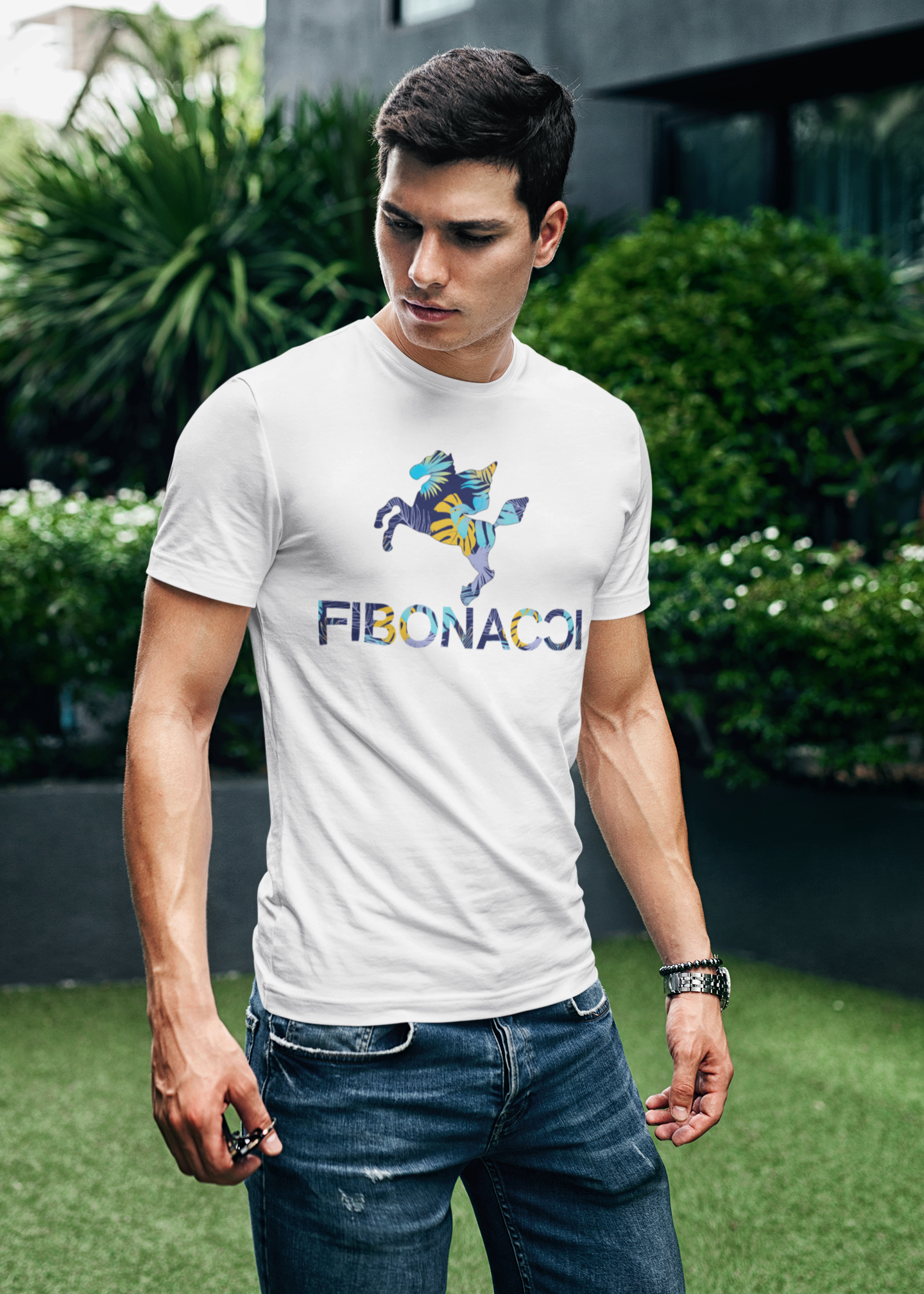 Monogram Baumwoll T-Shirt Tropical Pastel Pegasus