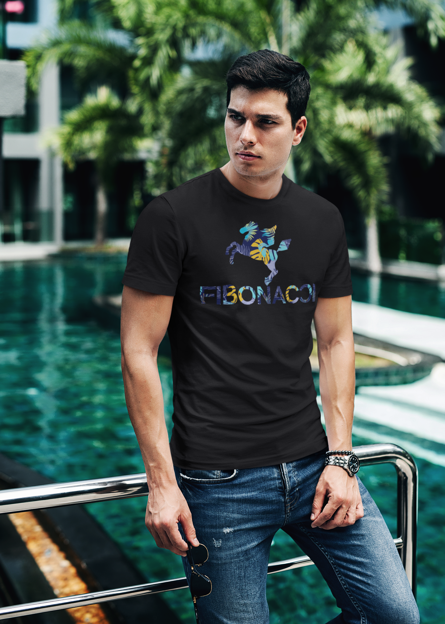 Monogram Baumwoll T-Shirt Tropical Pastel Pegasus